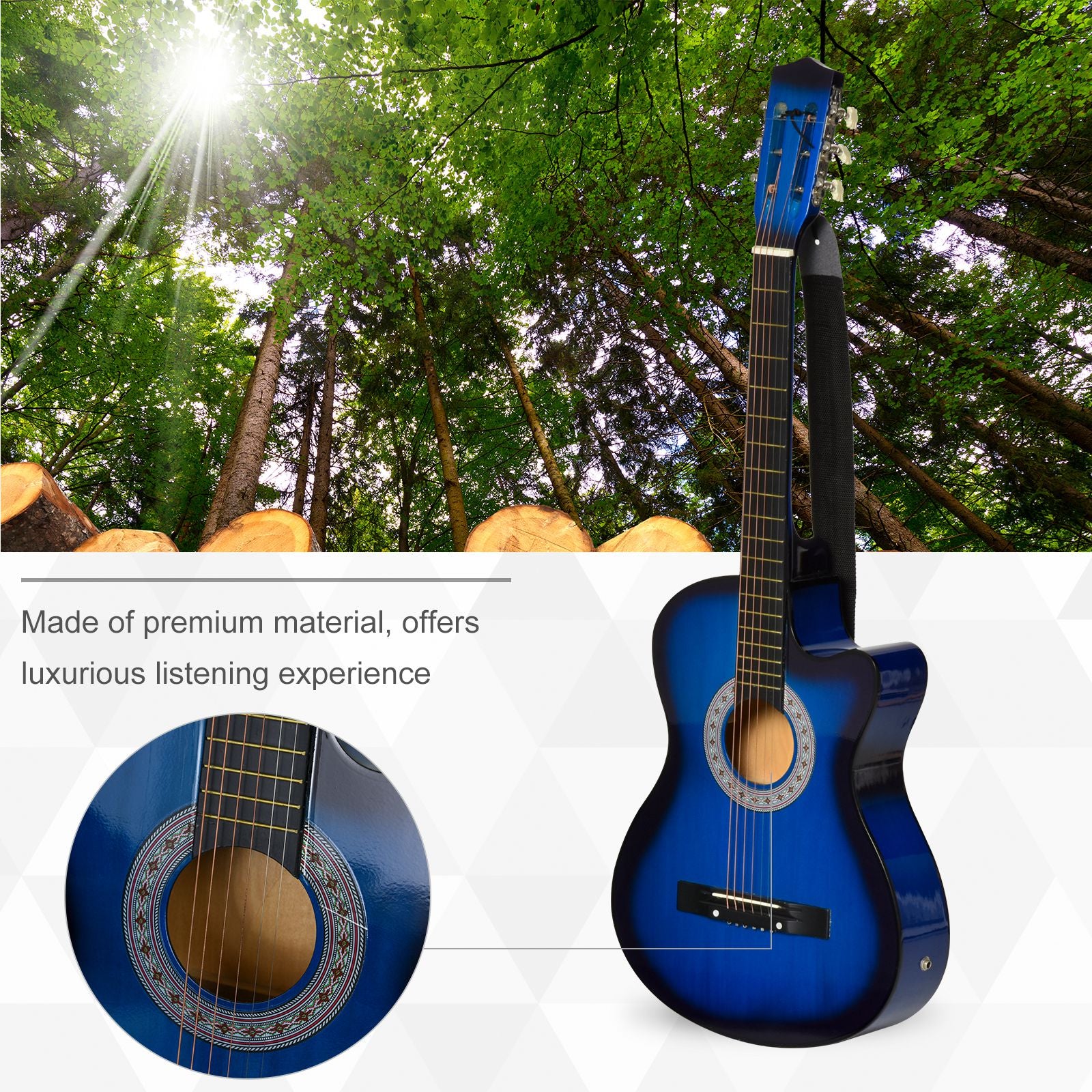Soozier 38 Inch Full Size Classical Acoustic Electric Guitar Premium Gloss Finish with Strings, Picks, Shoulder Strap an