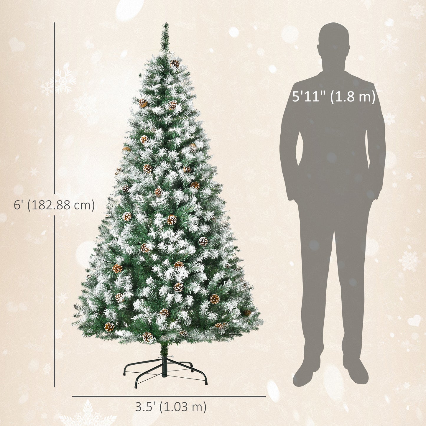 6ft Snow Flocked Artificial Christmas Tree, Unlit Full Fir Tree with Automatic Open, 800 Realistic Branches and 61 Pine 