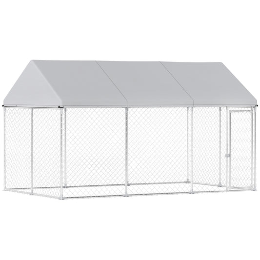 Galvanized Steel Outdoor Dog Kennel with Roof, Safety Lock, for Backyard, 13.1' x 7.5' x 7.8'