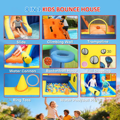 Qaba Bouncy Castle for Kids, Inflatable Bounce House with Slide, Pool (Ball Pit), Ball Shooting and Blower for Indoor Ou