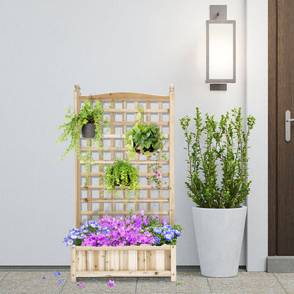 Raised Garden Bed with Trellis, Wood Planter Box for Garden, Free Standing Flower Bed, 25.2" x 11" x 47.2" Natural Wood