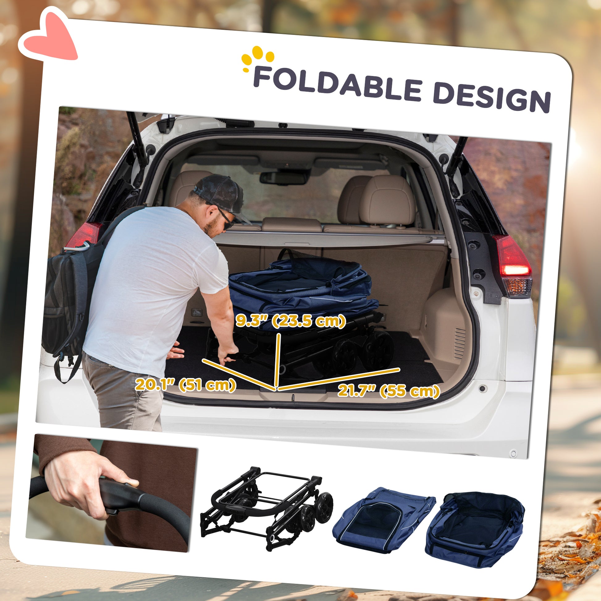 3-in-1 Double Pet Stroller for Small Miniature Dogs Cats with Removable Carrier, Foldable Travel Carrier Bag, Car Seat, 