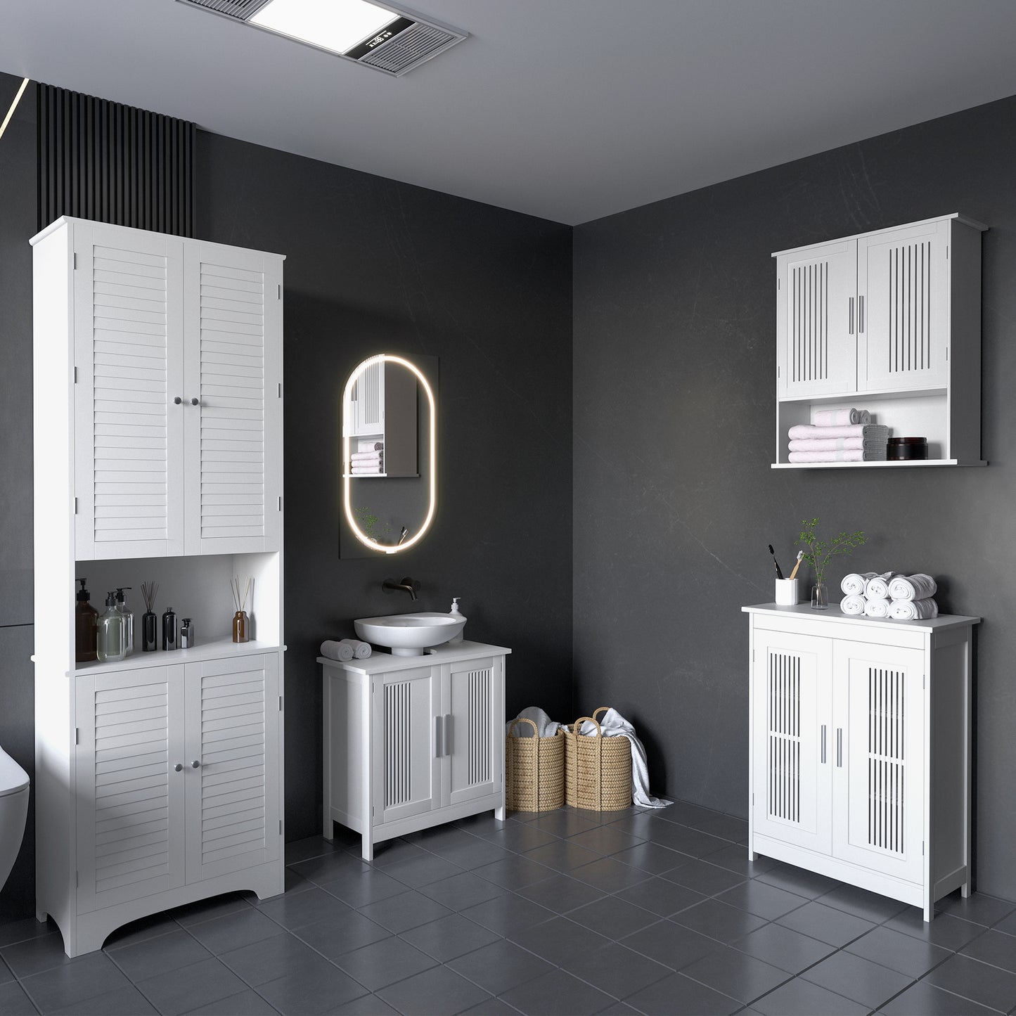 Tall Bathroom Storage Cabinet, Slim Bathroom Cabinet with 4 Shutter Doors and Adjustable Shelves, Toilet Vanity Cabinet,