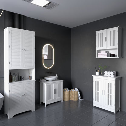 Tall Bathroom Storage Cabinet, Slim Bathroom Cabinet with 4 Shutter Doors and Adjustable Shelves, Toilet Vanity Cabinet,