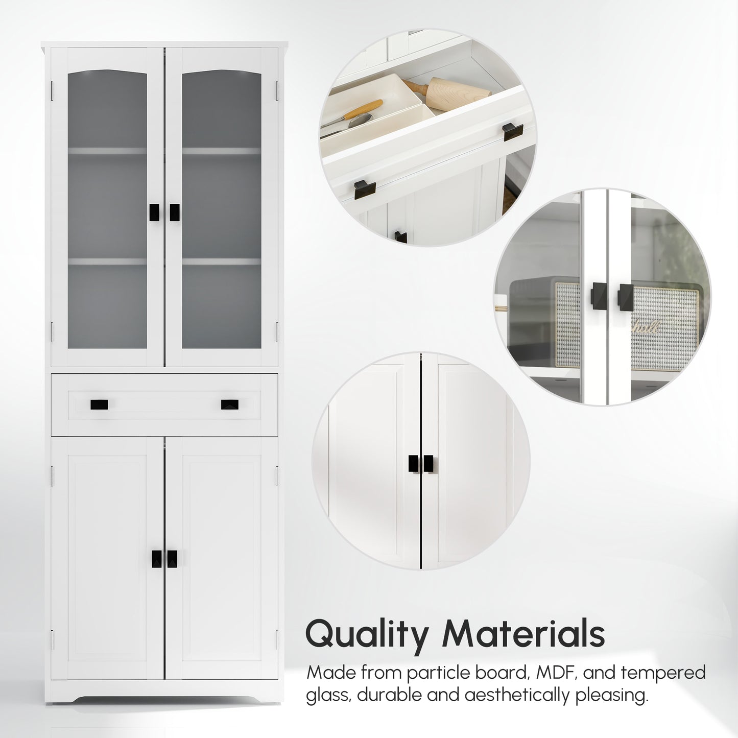 63" 4-Door Kitchen Pantry Cabinet, Freestanding Storage Cabinet Cupboard with Adjustable Shelves, White
