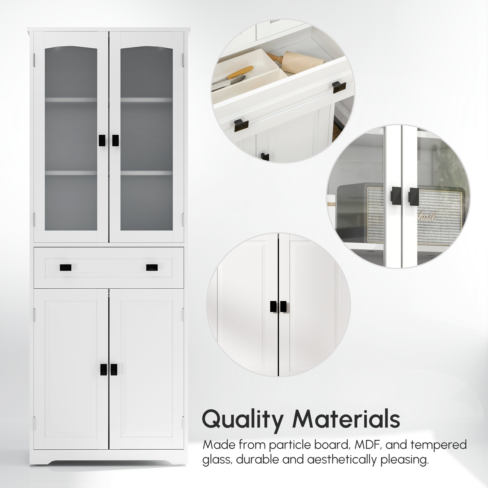 63" 4-Door Kitchen Pantry Cabinet, Freestanding Storage Cabinet Cupboard with Adjustable Shelves, White