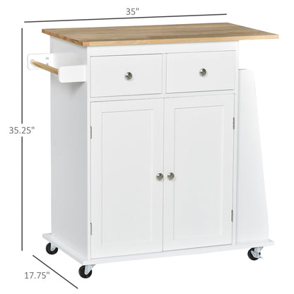 Rolling Kitchen Island Trolley Storage Cart with Rubber Wood Top, 3-Tier Spice Rack, Towel Rack Home Kitchen Carts, Whit