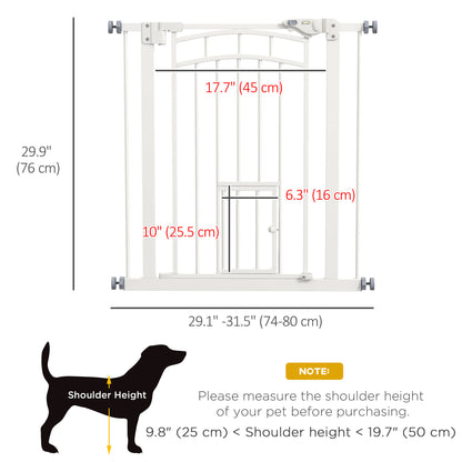 Auto-Close Pet Gate, Stair Gate with Cat Door, Double Locking for Doorways Hallways Stairs, Fits 29"-31.5" Wide, White
