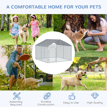 Outdoor Dog Kennel  with Roof, Dog Run with Waterproof & UV-Resistant Cover, Secure Lock, for Backyard & Patio, 7.5' x 7