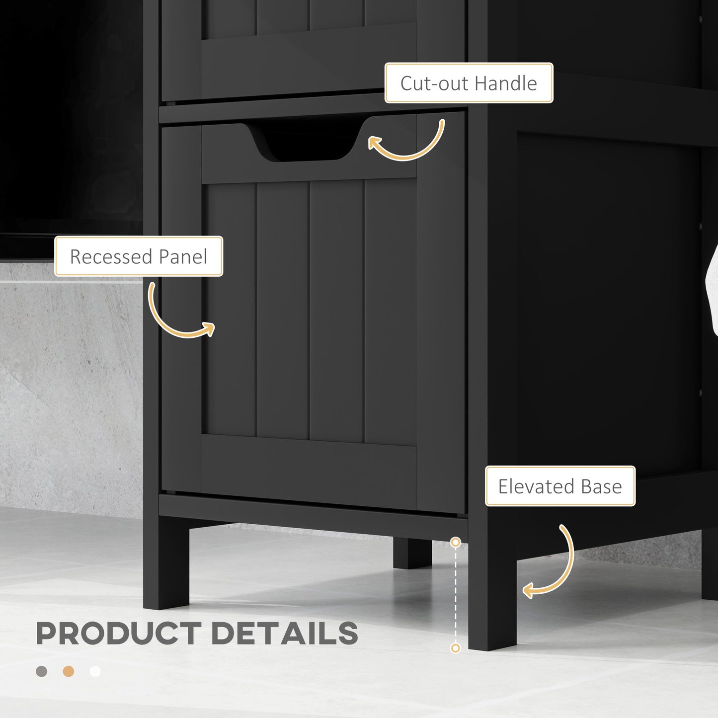 Narrow Bathroom Cabinet with 3 Drawers and 2 Tier Shelf, Tall Cupboard Freestanding Linen Tower, Black