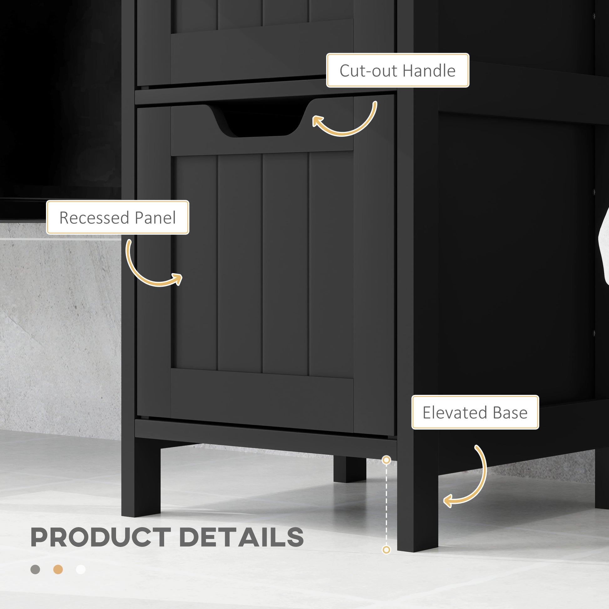 Narrow Bathroom Cabinet with 3 Drawers and 2 Tier Shelf, Tall Cupboard Freestanding Linen Tower, Black