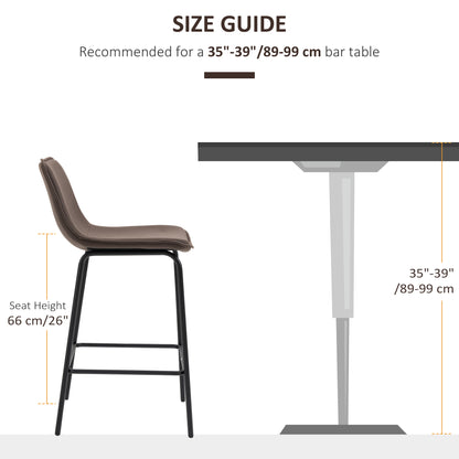 Bar Stools Set of 2, Upholstered Counter Height Bar Chairs, 26" (66 cm) Kitchen Stools with Steel Legs for Dining Area, 