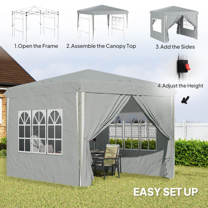 10' x 10' Pop-Up Canopy Tent with Sidewalls, Height-Adjustable, Carry Bag Included, for Outdoor, Garden, Patio, Light Gr