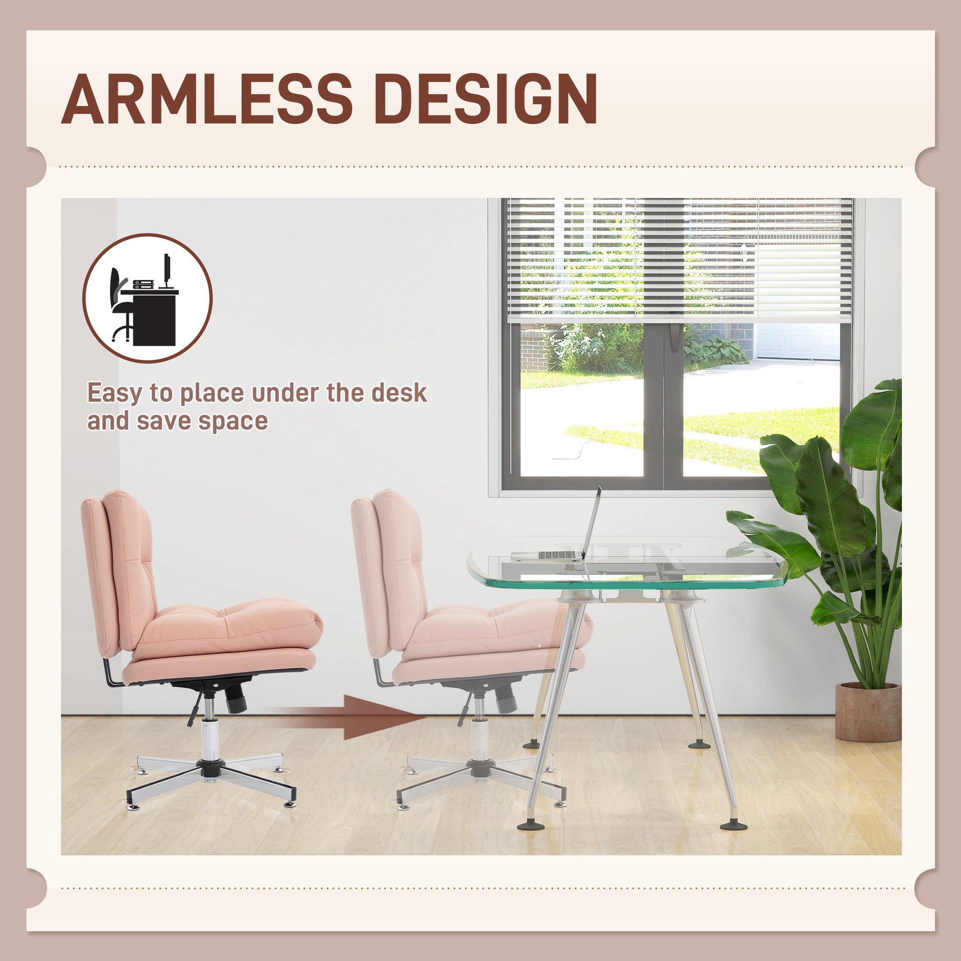 Armless Office Chair, Criss Cross Chair with Adjustable Height & Tilt Function for Home Office, Study, Pink