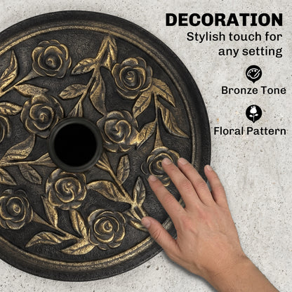 20 lbs Resin Round Patio Umbrella Base 18" Outdoor Decorative Cast Stone Parasol Stand Market Garden Umbrella Holder, Br