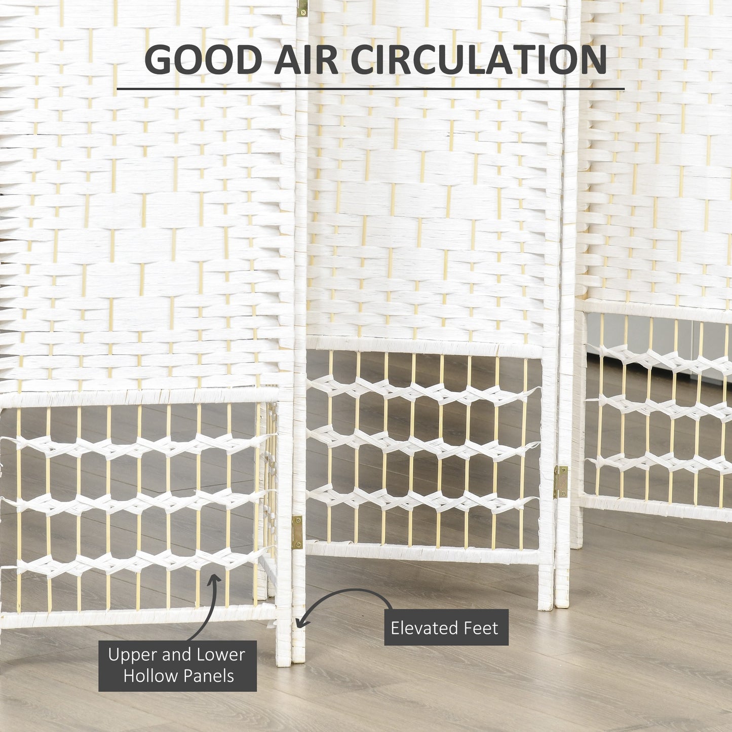 6 Panel Room Divider, 5.6 ft Tall Folding Privacy Screen, Wave Fiber Freestanding Partition Wall Divider for Home Office