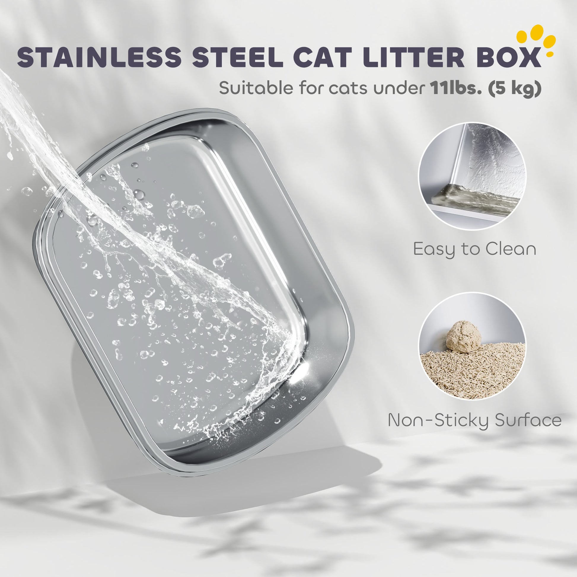 Enclosed Stainless Steel Litter Box, Metal Cat Litter Box with Scoop, Deodorizer Bag, Handle, Easy to Clean