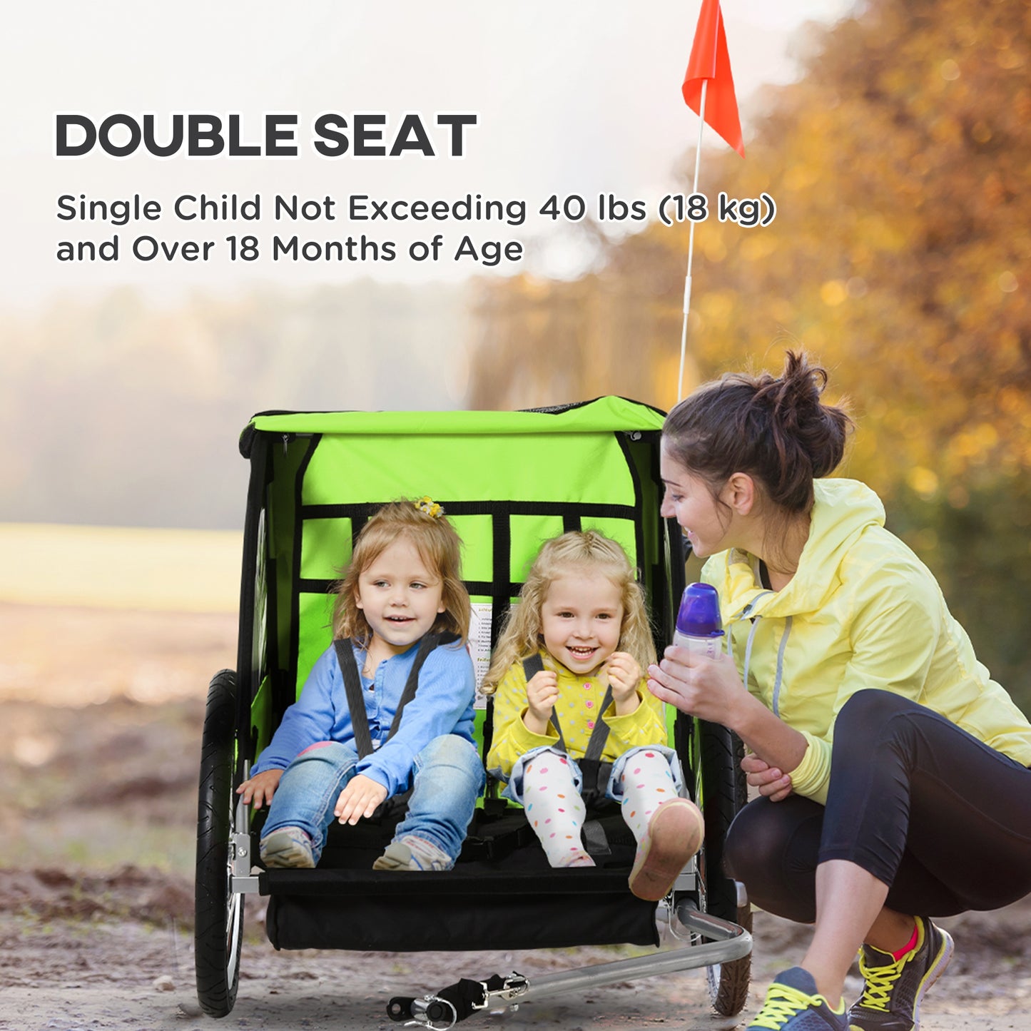 VarietyKart 2-Seat Child Bike Trailer for Kids with a Strong Steel Frame, 5-Point Safety Harnesses, & Comfortable Seat, 