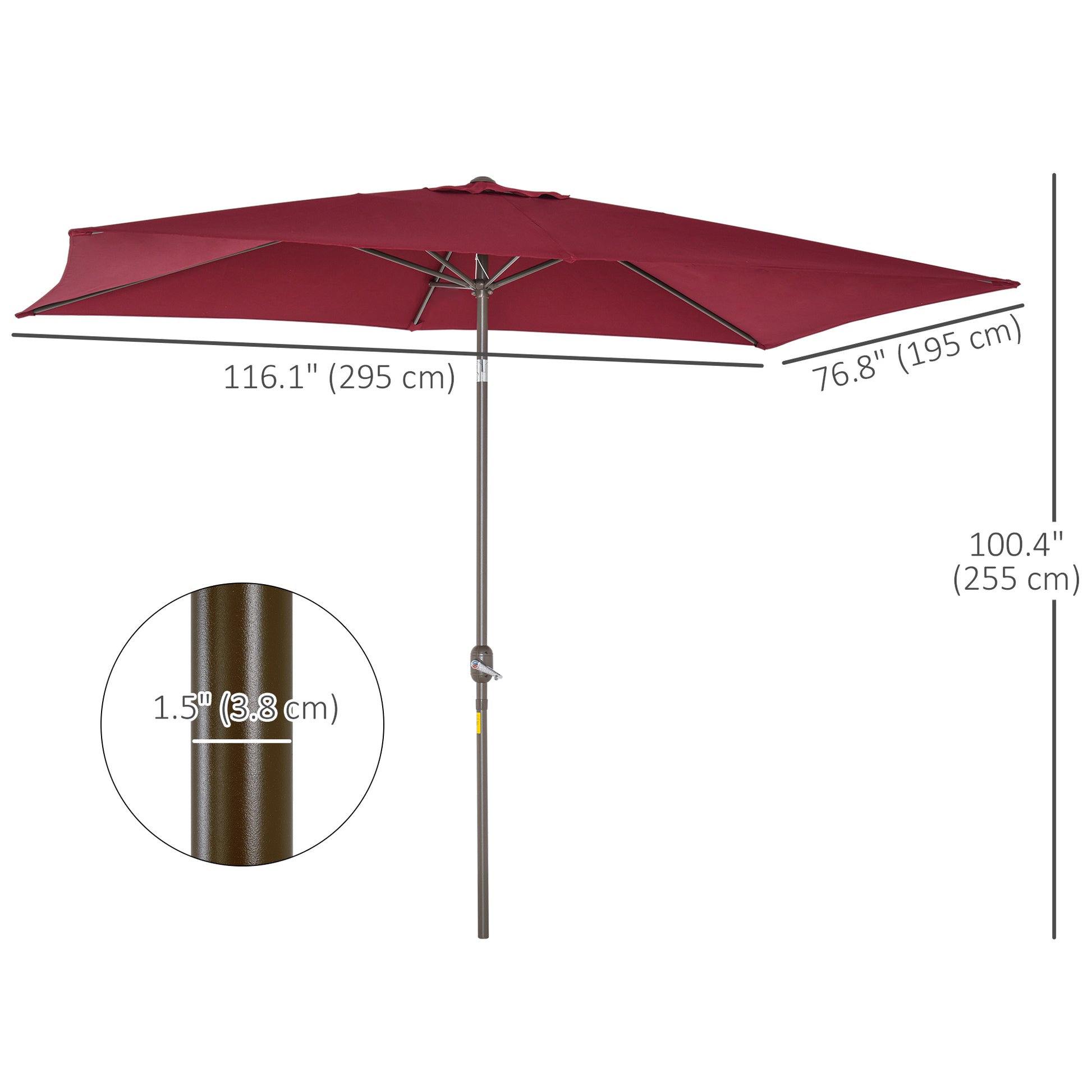 6.5x10ft Patio Umbrella, Rectangle Market Umbrella with Aluminum Frame and Crank Handle, Garden Parasol Outdoor Sunshade