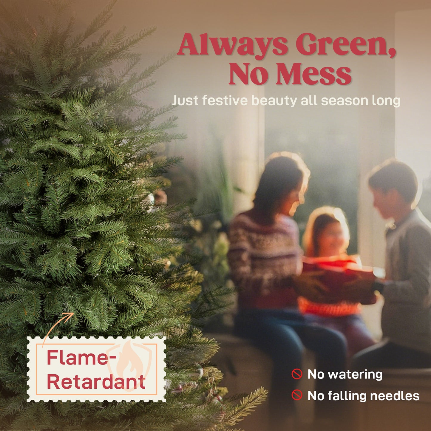 6 ft Artificial Christmas Tree with Dense Realistic Branches, Full Ponderosa Fir, Hinged Xmas Tree, Easy Assembly