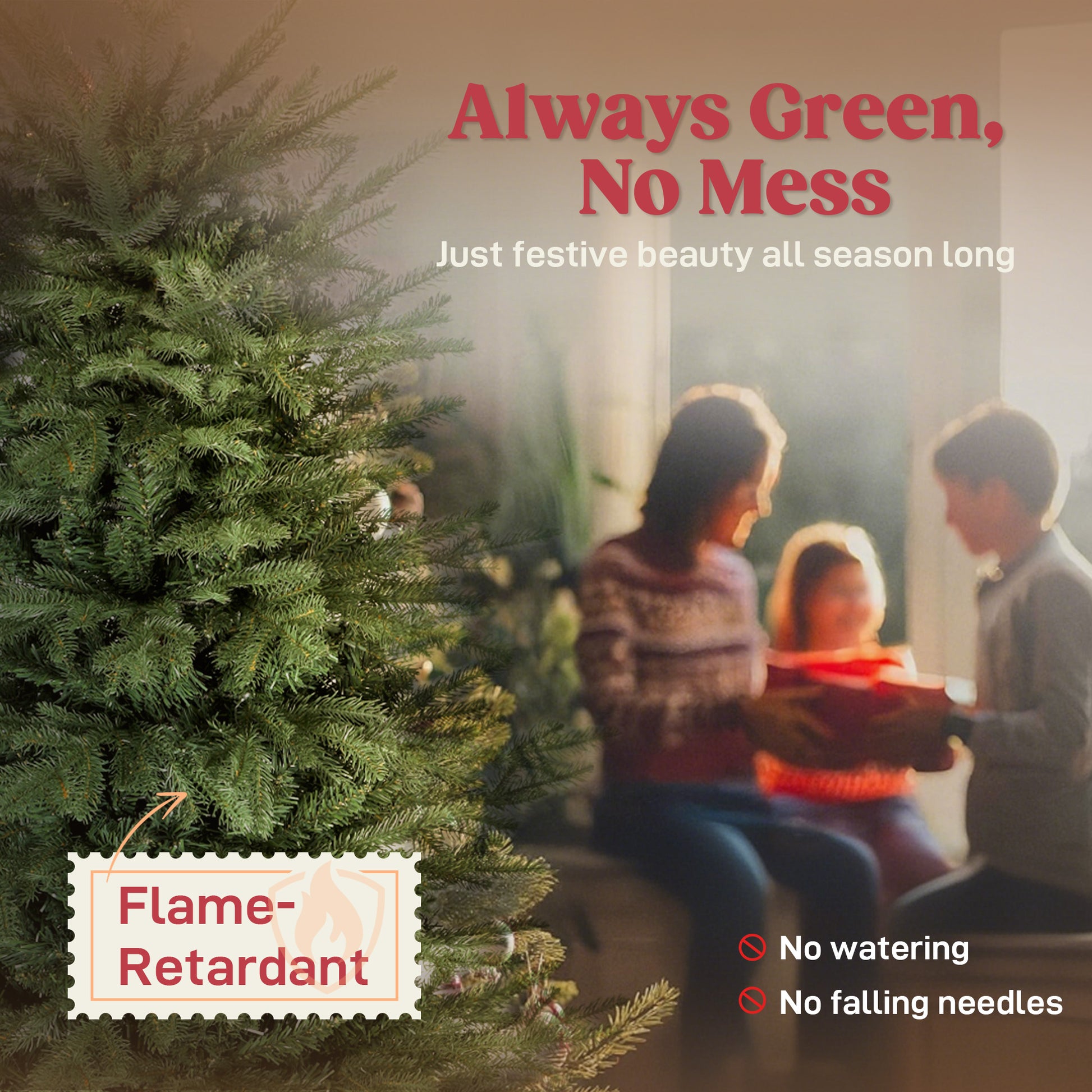 6 ft Artificial Christmas Tree with Dense Realistic Branches, Full Ponderosa Fir, Hinged Xmas Tree, Easy Assembly