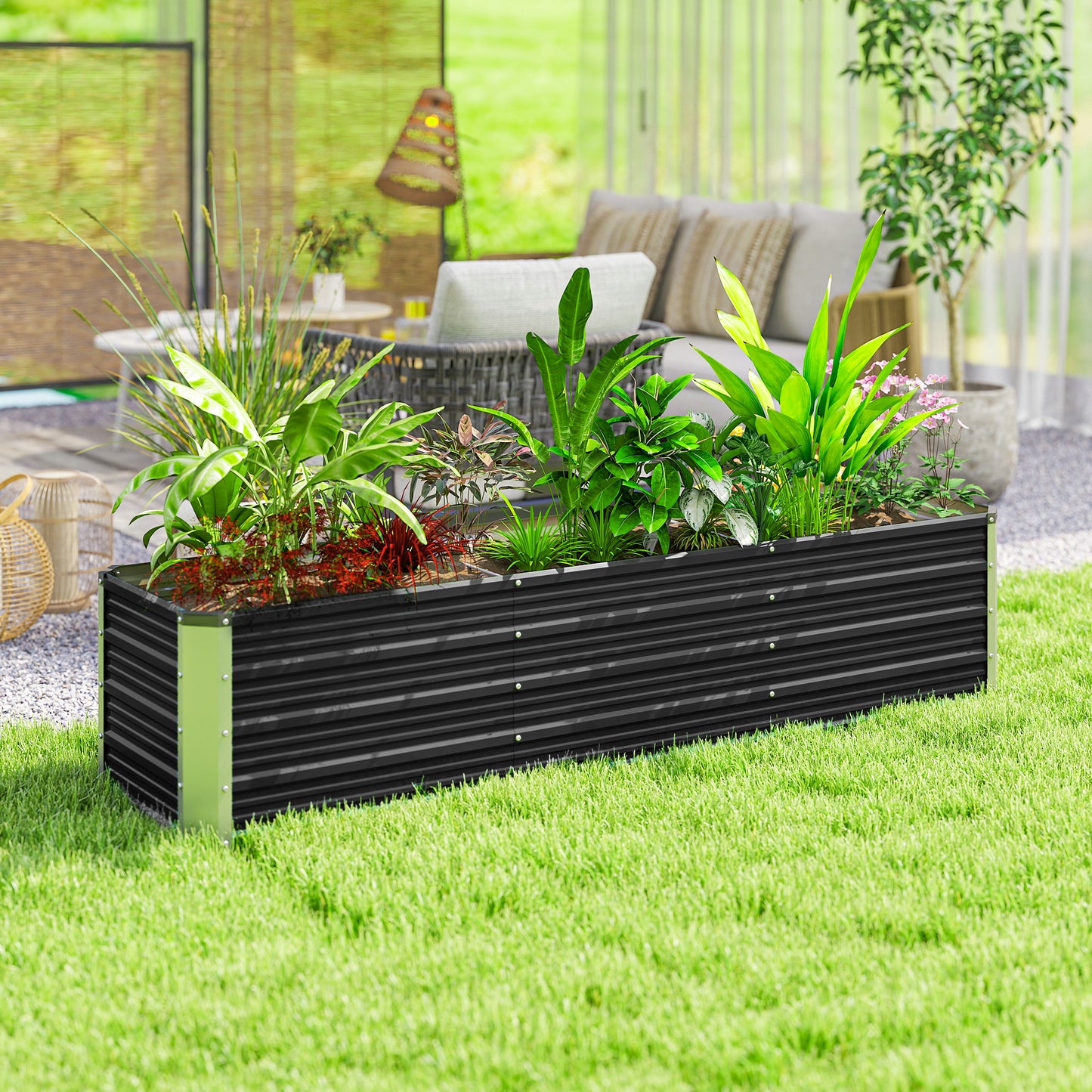 6' x 1.5' x 1.3' Galvanized Raised Garden Bed, Elevated Large Metal Planter Box w/ Install Gloves for Backyard, Patio to