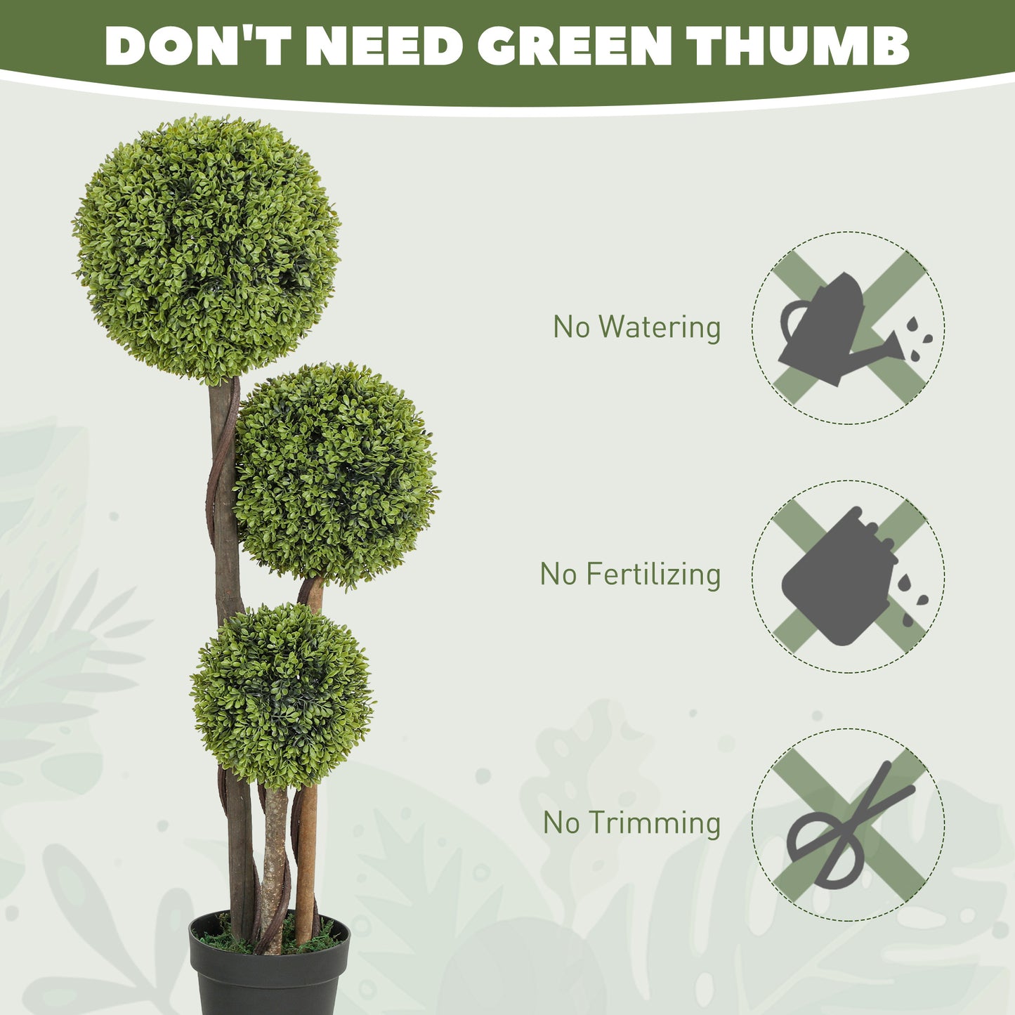 45 Inch Potted Fake Plant Set of 2, Artificial Boxwood Topiary Tree, Triple Ball Tree for Indoor and Outdoor, Green