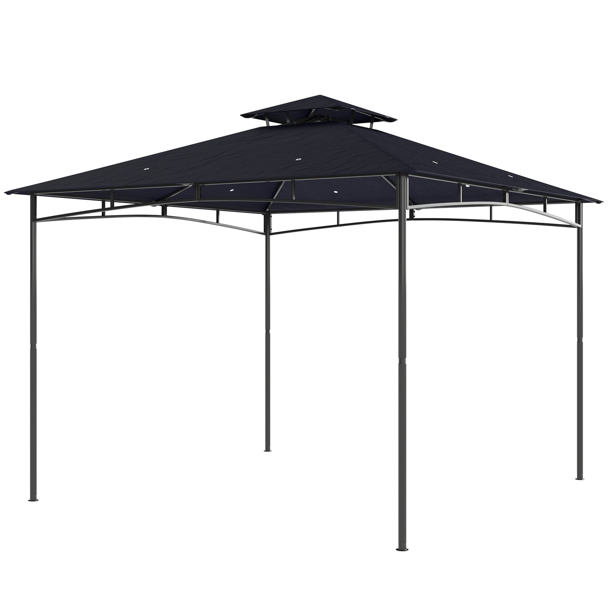 10' x 10' Gazebo, Soft Top Outdoor Gazebo with 2-Tier Roof, Metal Frame, Navy Blue