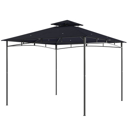 10' x 10' Gazebo, Soft Top Outdoor Gazebo with 2-Tier Roof, Metal Frame, Navy Blue
