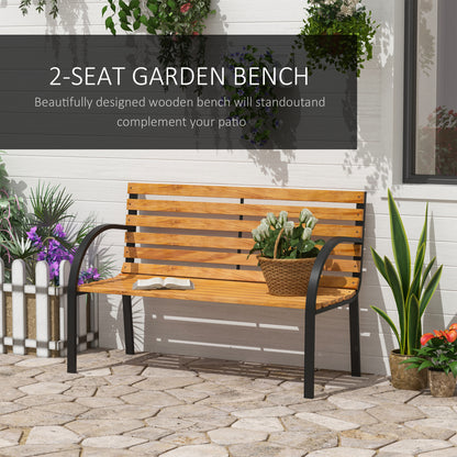 48"L Garden Bench Outdoor Patio 2-Person Wooden Seat Chair Park Loveseat  Yard Furniture w/ Steel Frame