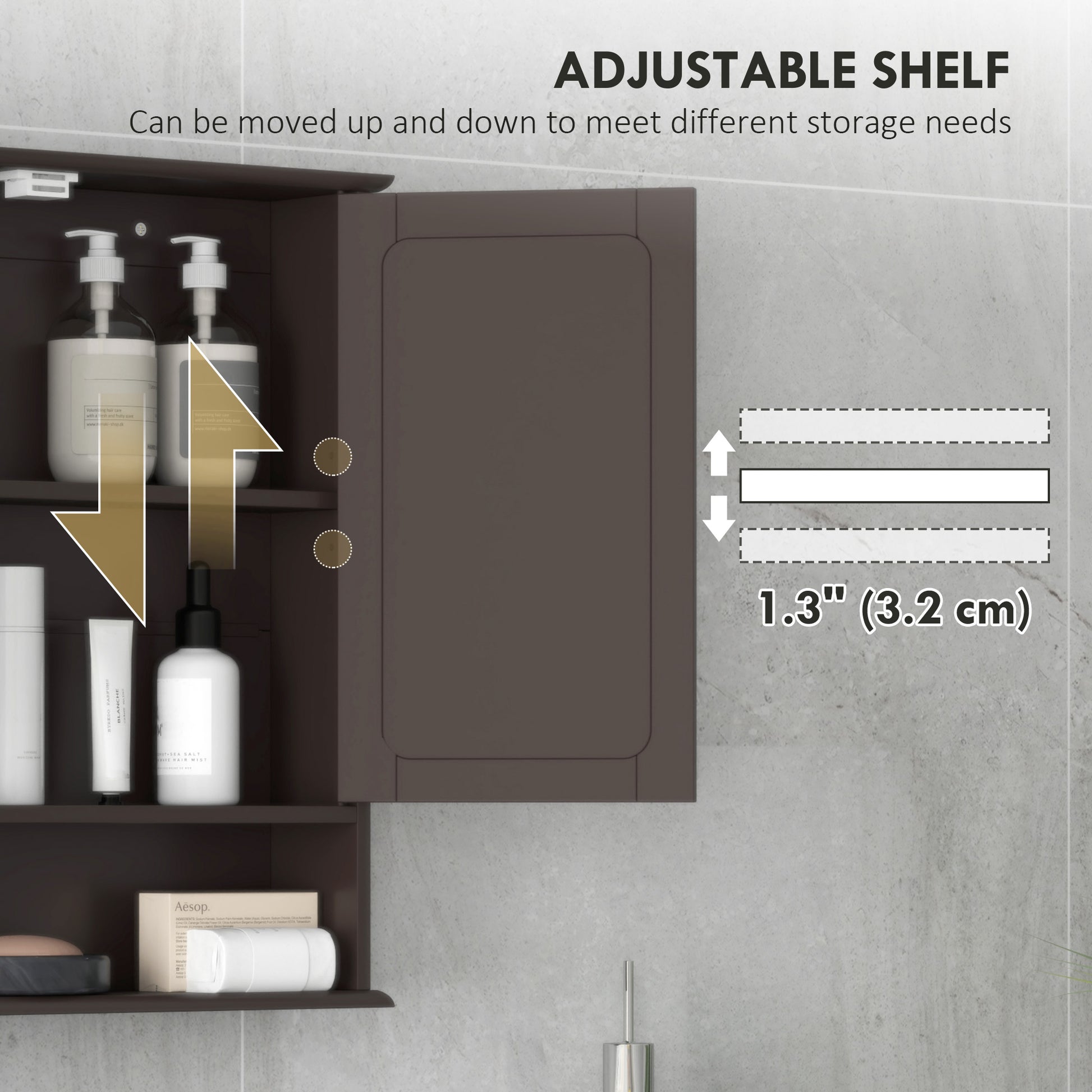 Medicine Cabinet, Wall-Mounted Bathroom Mirror Cabinet with Double Doors, Open Shelf, and Adjustable Shelf, Modern Bathr