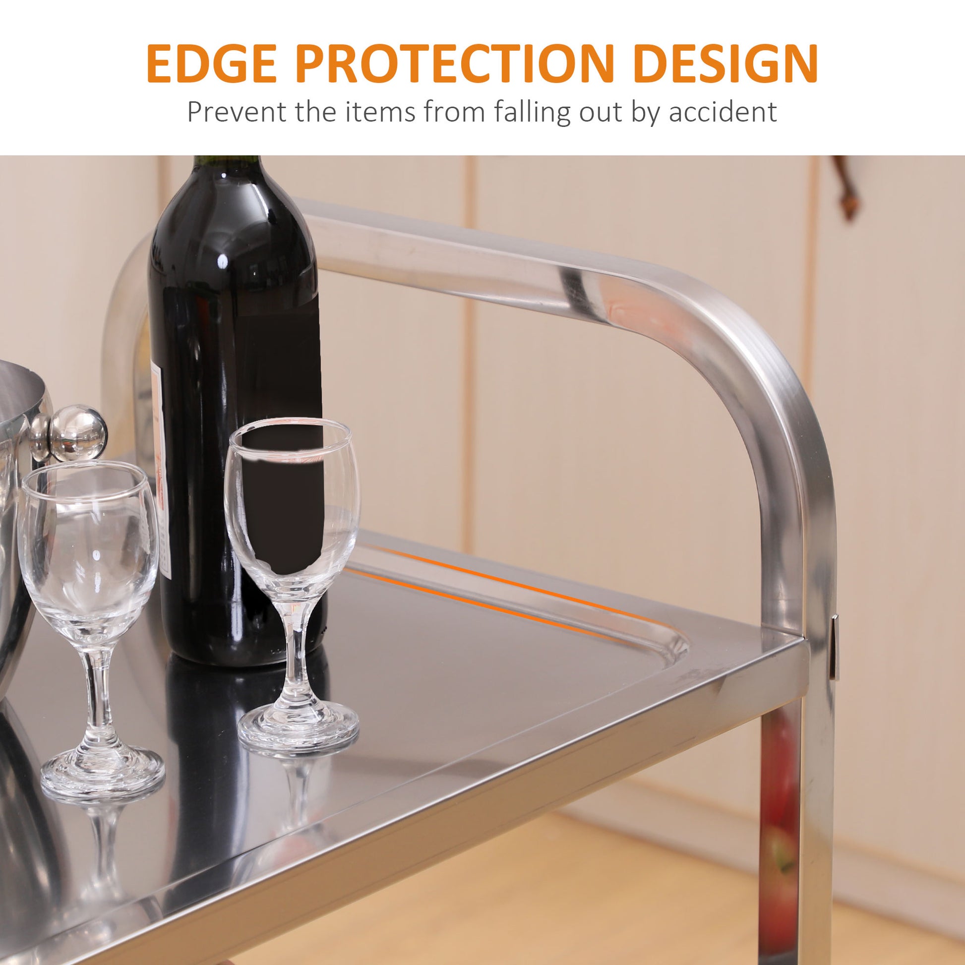 35.6" 3-Tier Kitchen Trolley Medical Treatment Laboratory Equipment Carts, Stainless Steel Rolling Kitchen Island, Wheel