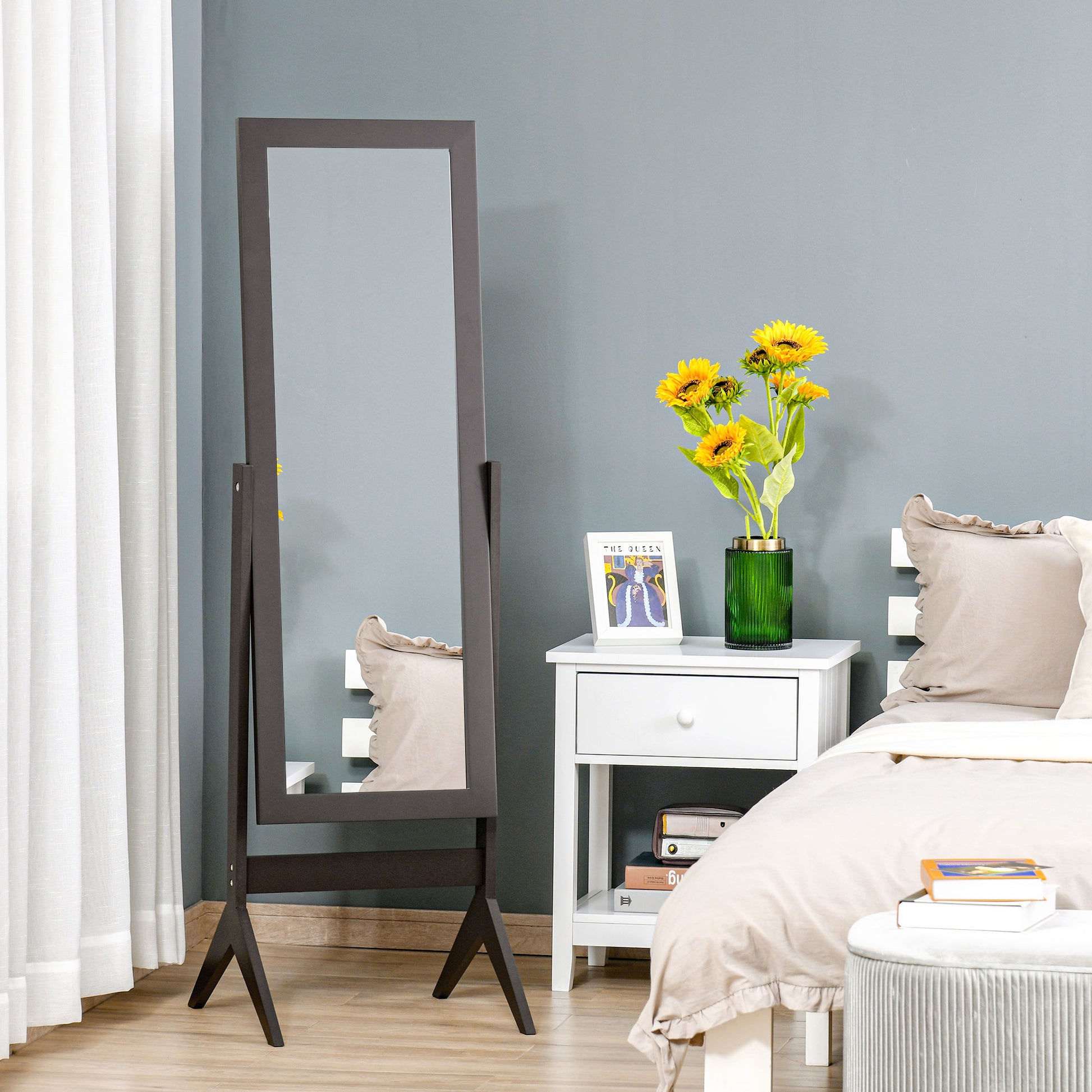 Full Length Mirror, Free Standing Full Body Mirror with Rectangular Frame, Adjustable Angle for Dressing Room, Bedroom, 