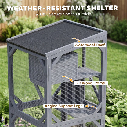Movable Catio Outdoor Cat Enclosure with Resting Box, 3 Jumping Platforms, Waterproof Asphalt Roof for Outdoor Indoor