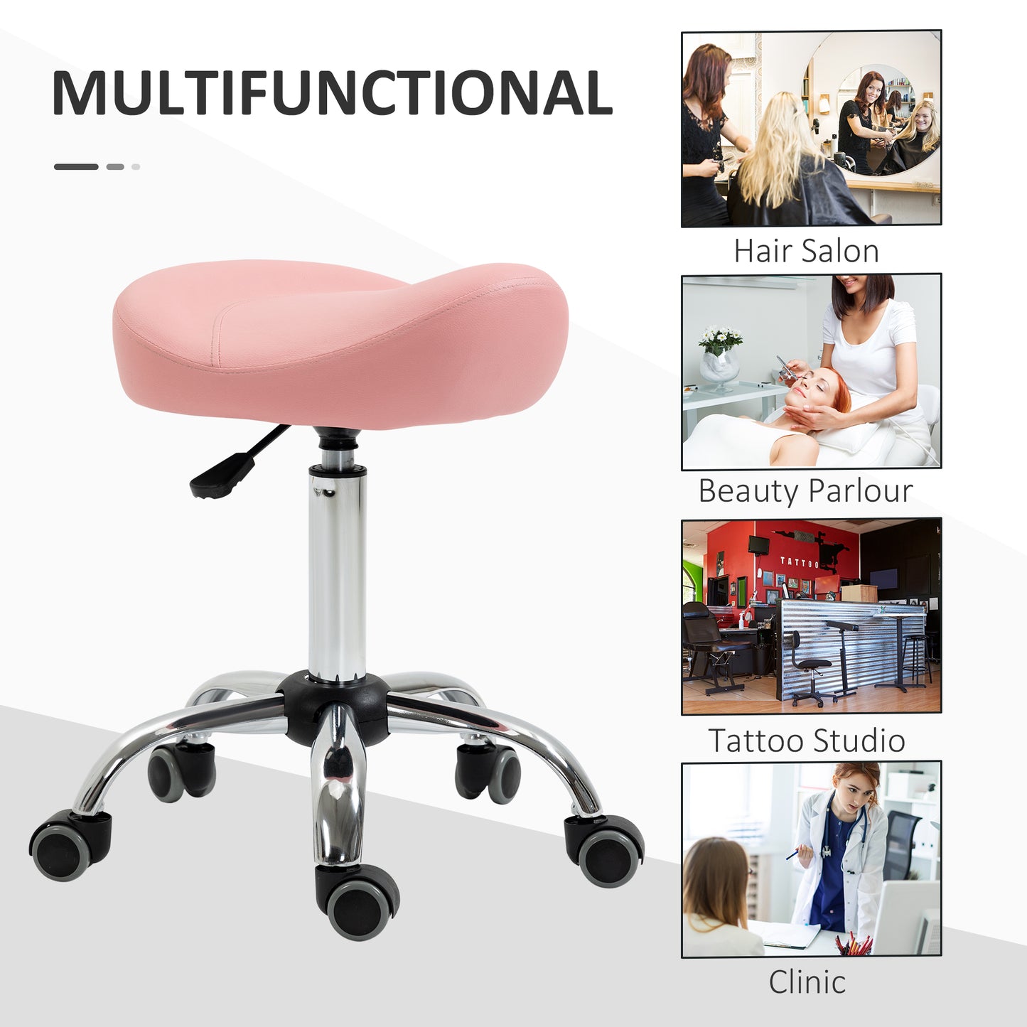 Ergonomic Saddle Stool with Wheels, Adjustable PU Leather Saddle Chair, 360° Swivel, NO Back Pain, Healthy Posture, Salo