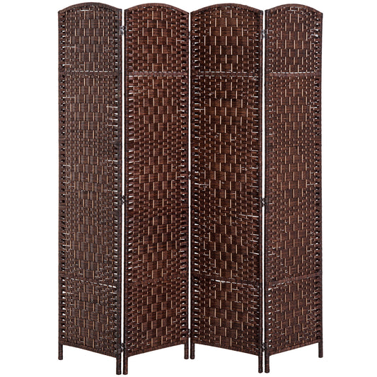 6ft Folding Room Divider, 4 Panel Wall Partition with Wooden Frame for Bedroom, Home Office, Brown