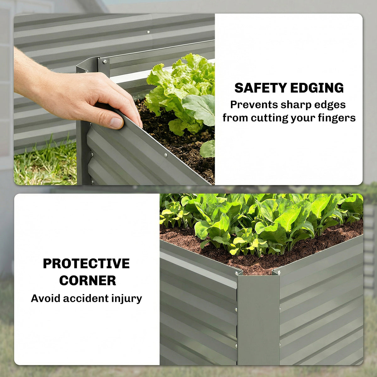 Set of 2 Galvanized Metal Planters for Outdoor Plants, 4' x 2' x 2' Raised Garden Bed, Light Grey