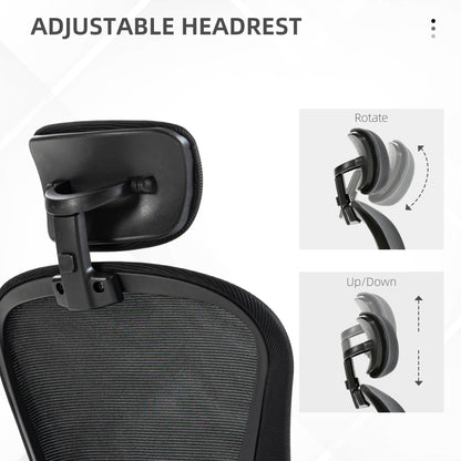 Office Chair, Mesh Computer Desk Chair with Adjustable Headrest, 4D Lumbar Support, Flip-up Arm, Black