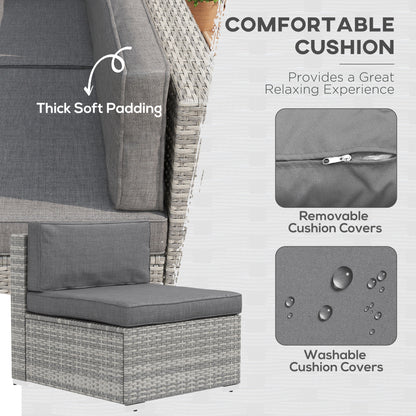 7 Pieces Patio Furniture Set, Rattan Conversation Set Garden Wicker Sofa Set with Washable Cushions and Coffee Table, Gr