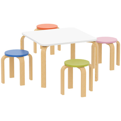 Qaba Kids Table and Chair Set, 5-Piece Children Furniture Set, Kids Table and 4 Chair Set for Daycare, Classroom, Playro