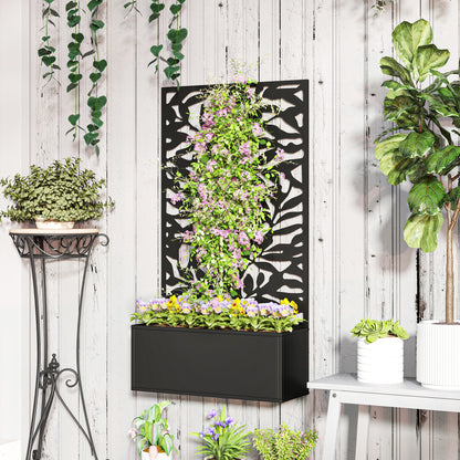 Raised Garden Bed with Trellis, Outdoor Privacy Screen with Planter Box, 24" x 9.1" x 44.5", Black