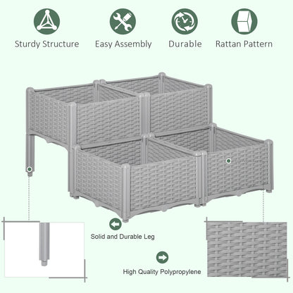 4-piece Raised Garden Bed PP Raised Flower Bed Vegetable Herb Grow Box Stand Grey