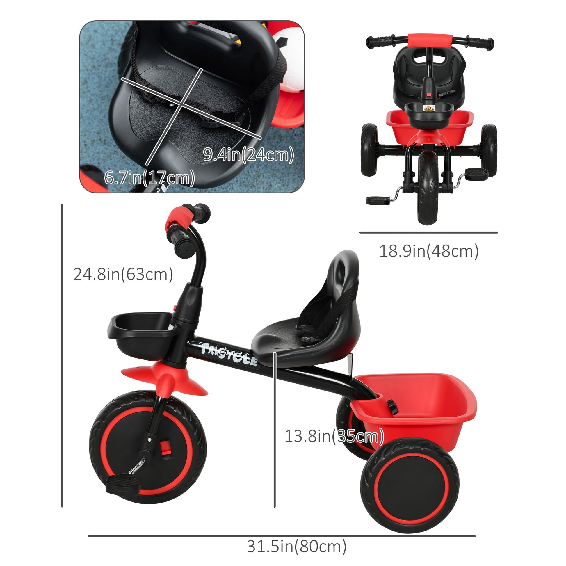 Qaba Large Kids Tricycle for Toddler 2-5 Year Old Girls and Boys, Toddler Trike Bike with Adjustable Seat, Safety Belt, 