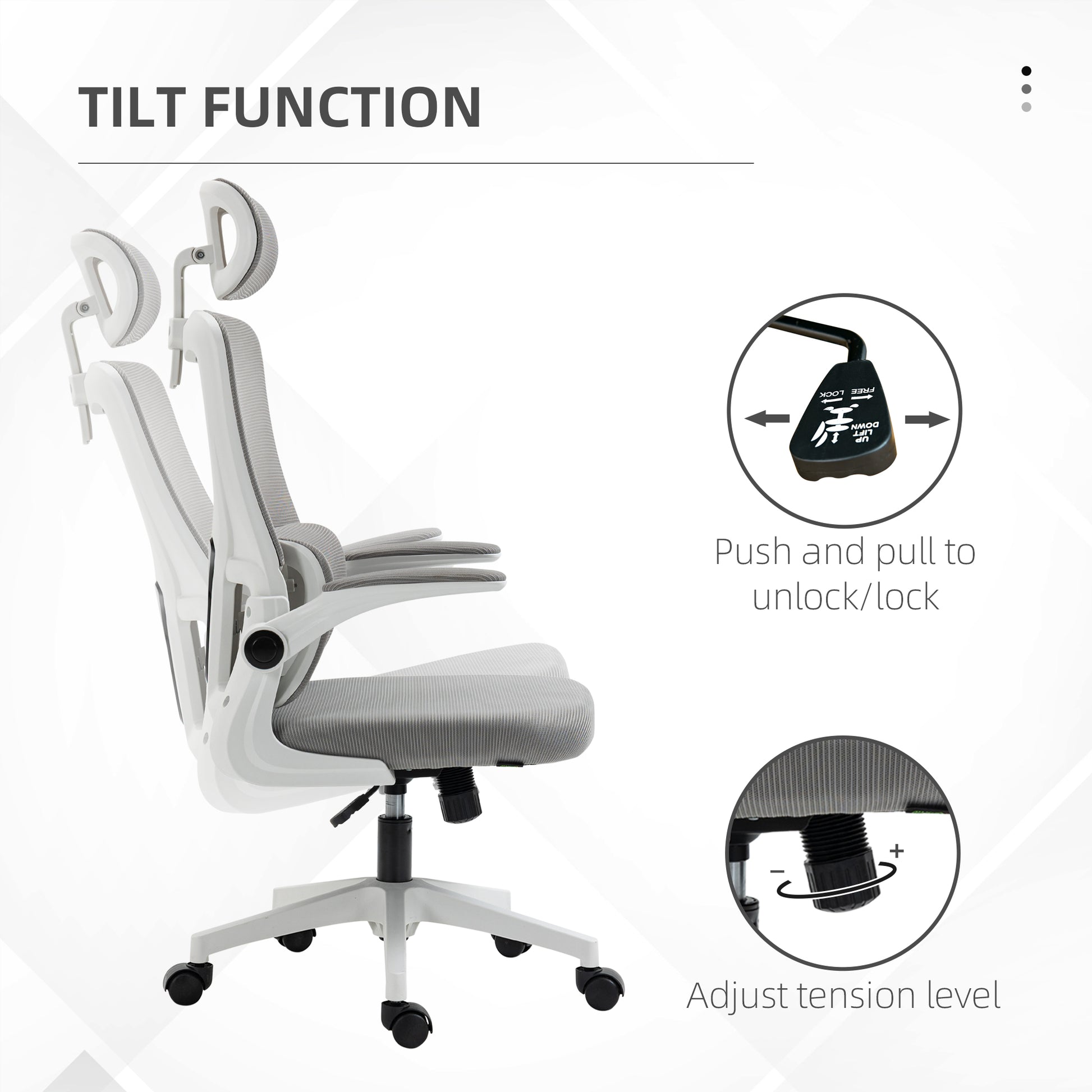 Ergonomic Office Chair, Mesh Computer Desk Chair with Adjustable Headrest, 4D Lumbar Support, Flip-up Arm, Grey