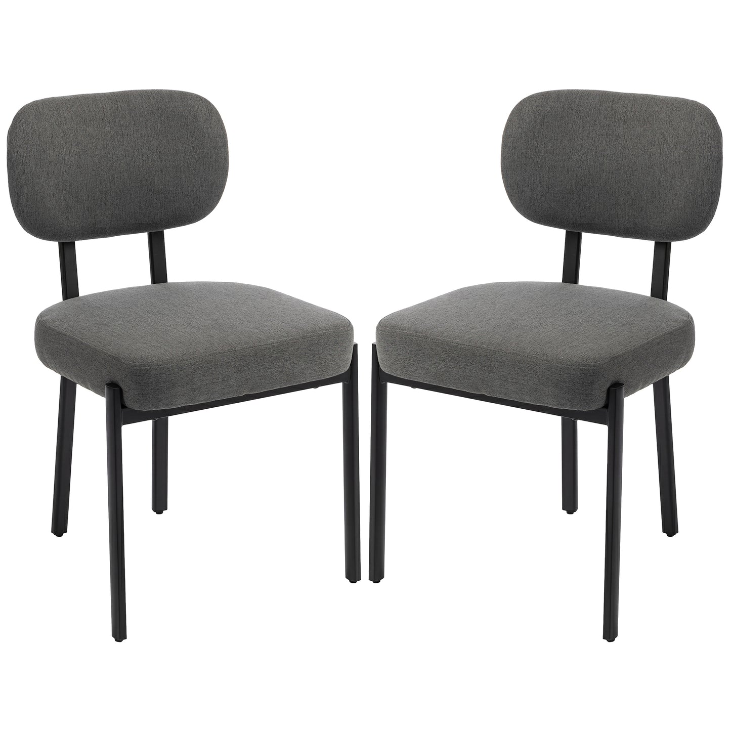 Upholstered Linen Fabric Kitchen Chairs, Modern Dining Chairs Set of 2 with Metal Legs, Grey