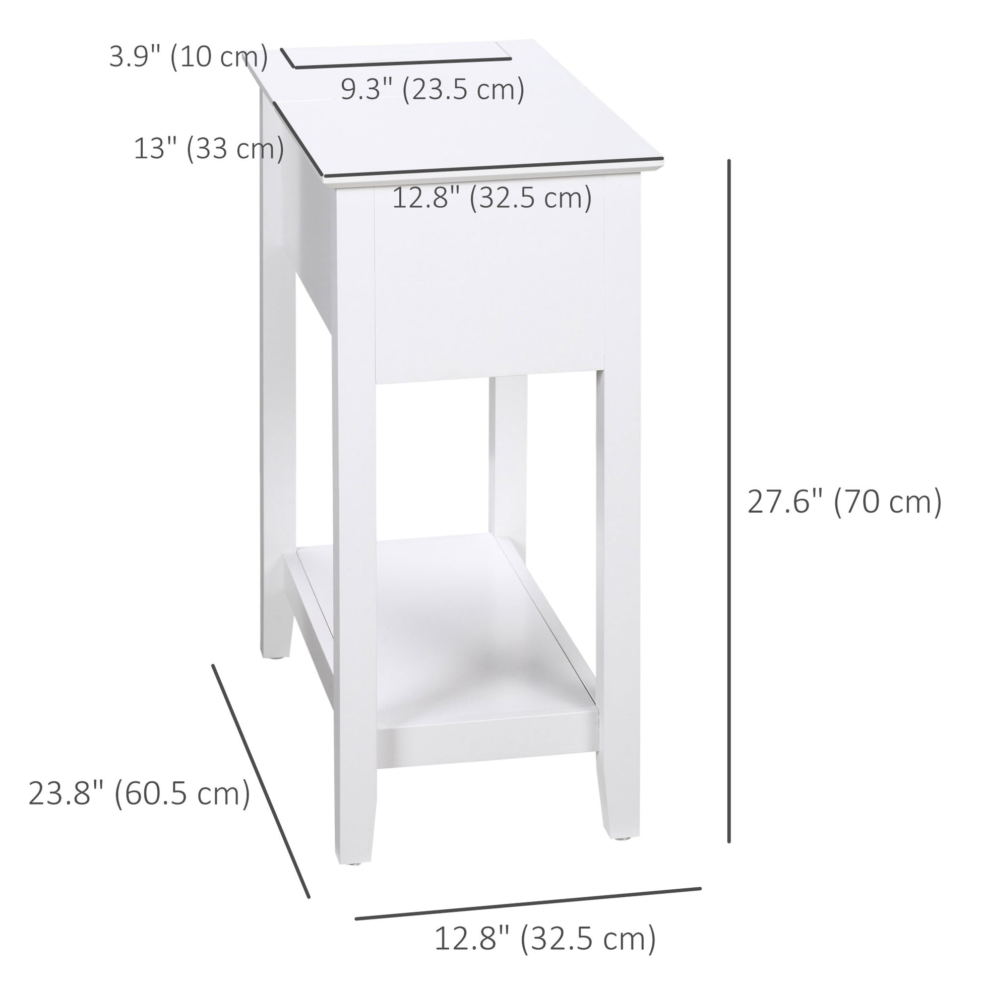 Flip Top End Table, Side Table with Storage Shelf and Cable Management, Narrow Nightstand for Living Room, Bedroom, Whit