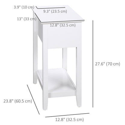 Flip Top End Table, Side Table with Storage Shelf and Cable Management, Narrow Nightstand for Living Room, Bedroom, Whit