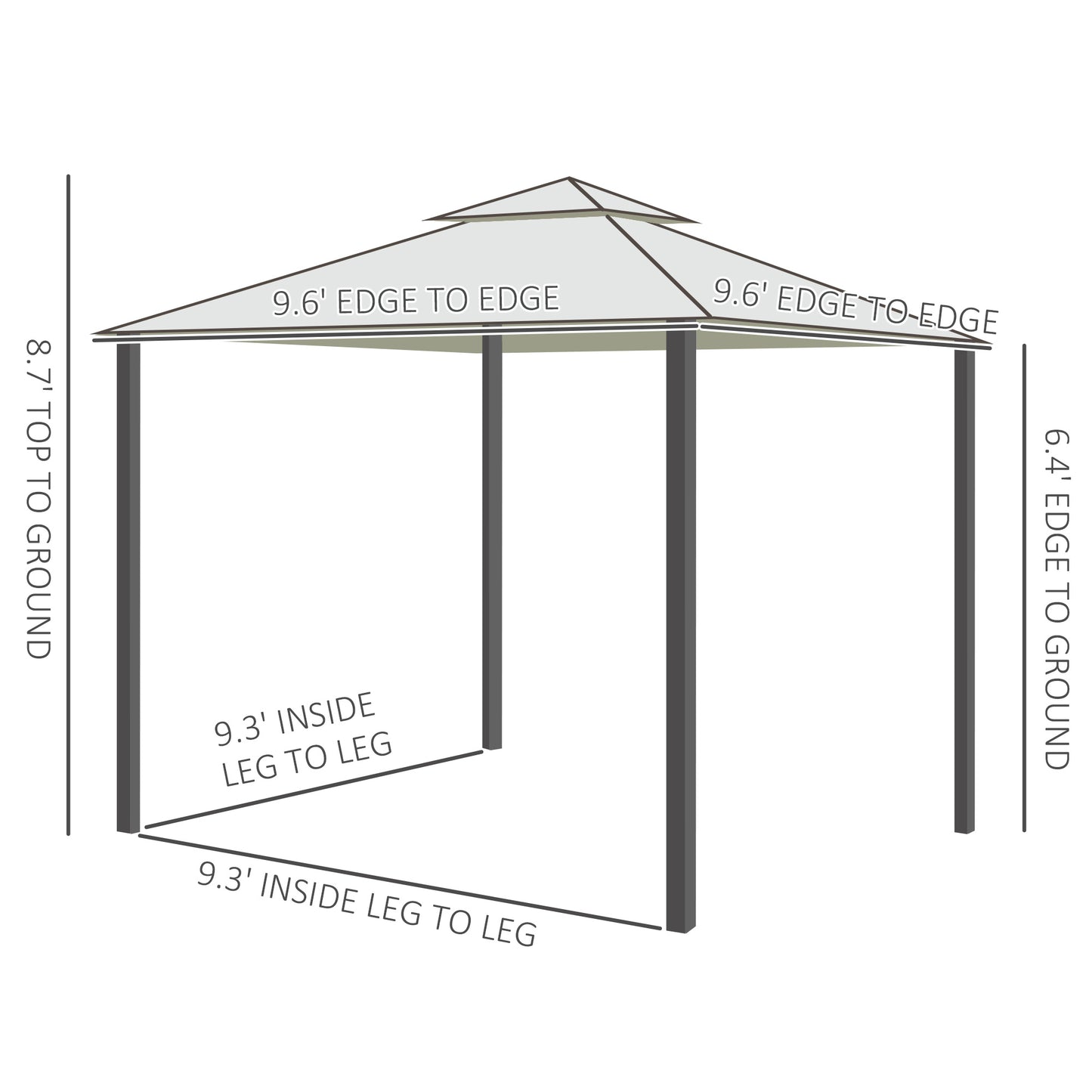 10' x 10' Patio Gazebo Pavilion, 2-Tier Roof Canopy Outdoor Shelter with Steel Frame and Mosquito Netting for Garden, Ya