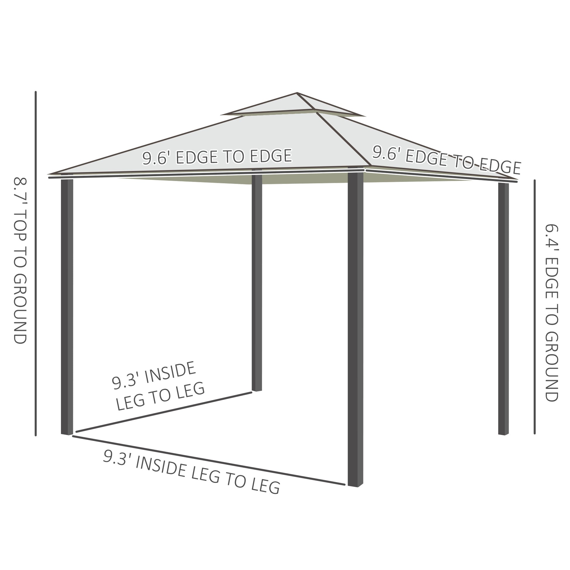 10' x 10' Patio Gazebo Pavilion, 2-Tier Roof Canopy Outdoor Shelter with Steel Frame and Mosquito Netting for Garden, Ya
