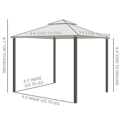 10' x 10' Patio Gazebo Pavilion, 2-Tier Roof Canopy Outdoor Shelter with Steel Frame and Mosquito Netting for Garden, Ya